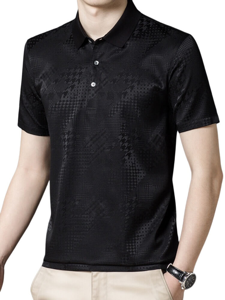 Silk Jacquard Mens Moisture Wicking Silk Polo Shirt