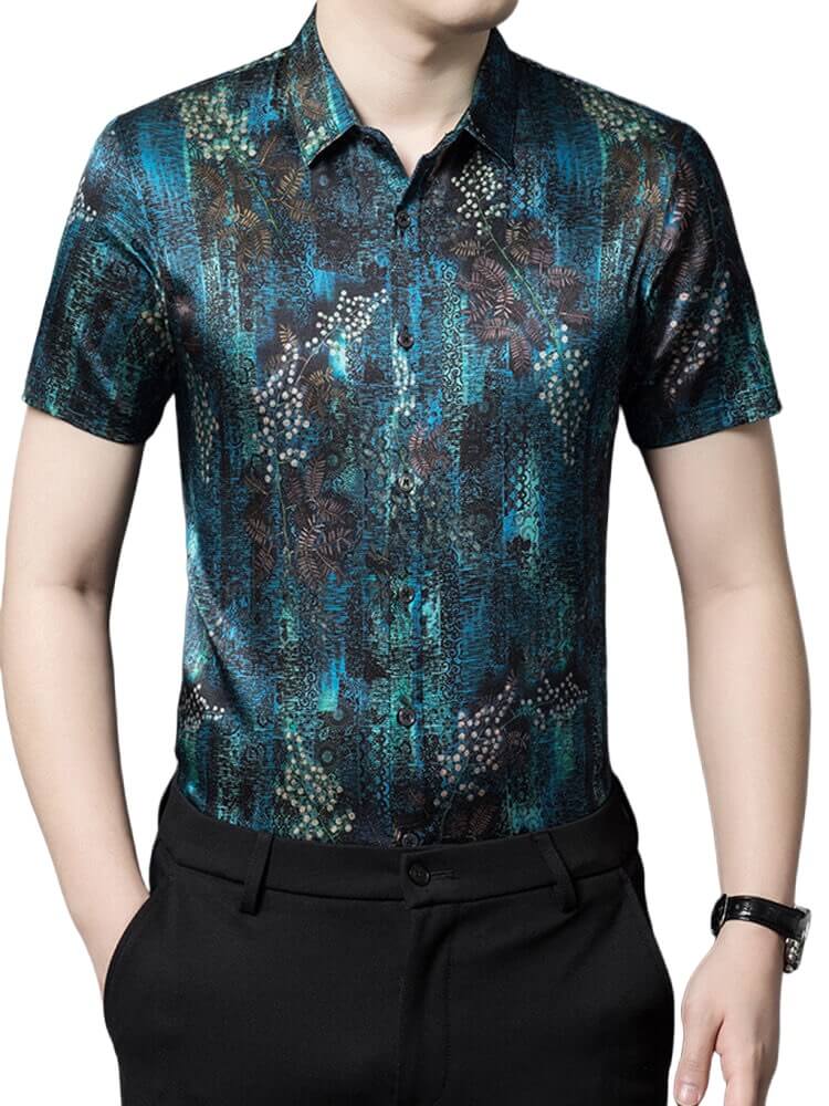 Men's Regular Fit Dress Shirts Summer Short Sleeve Mulberry Silk