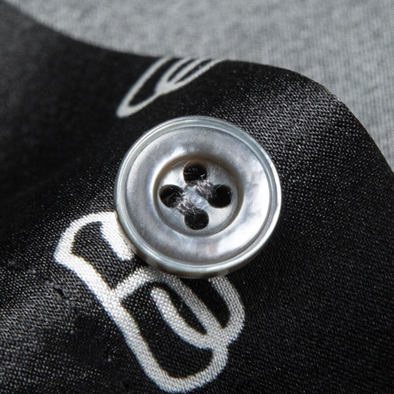 Paper Clip Printed Men's Black Short Sleeve Silk Shirt