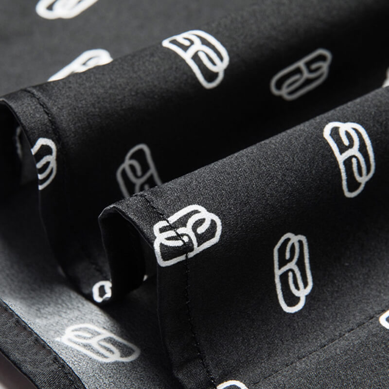Paper Clip Printed Men's Black Short Sleeve Silk Shirt