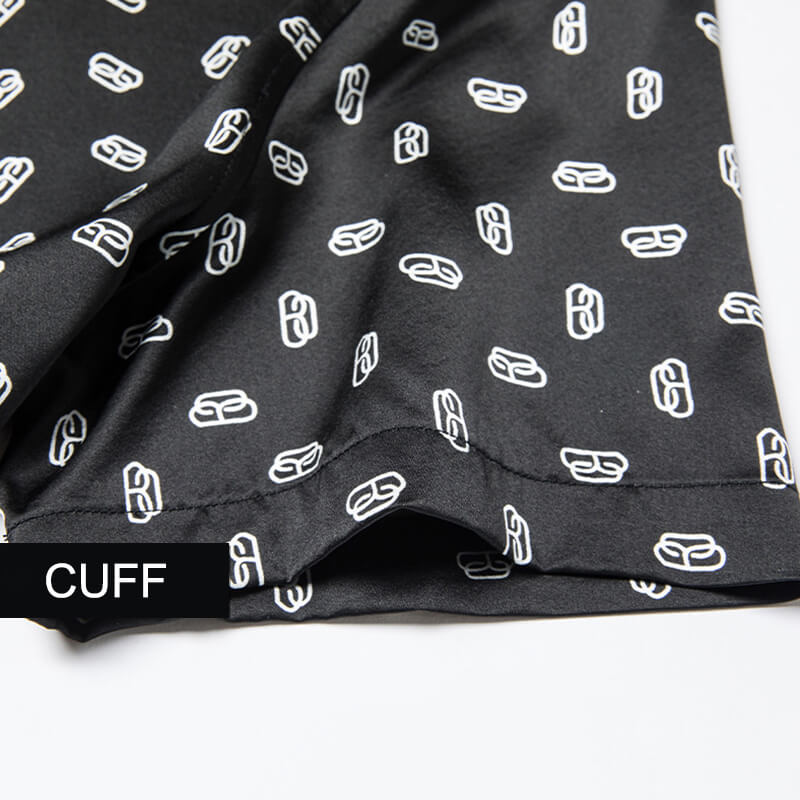 Paper Clip Printed Men's Black Short Sleeve Silk Shirt