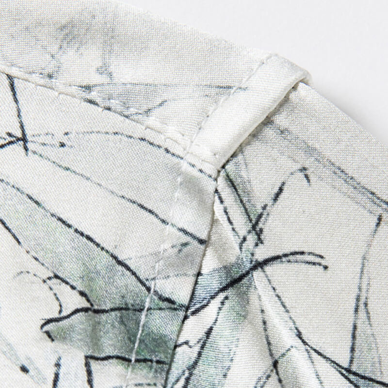 Men's Ivory Short Sleeve Stretch Silk Shirt with Bamboo Print