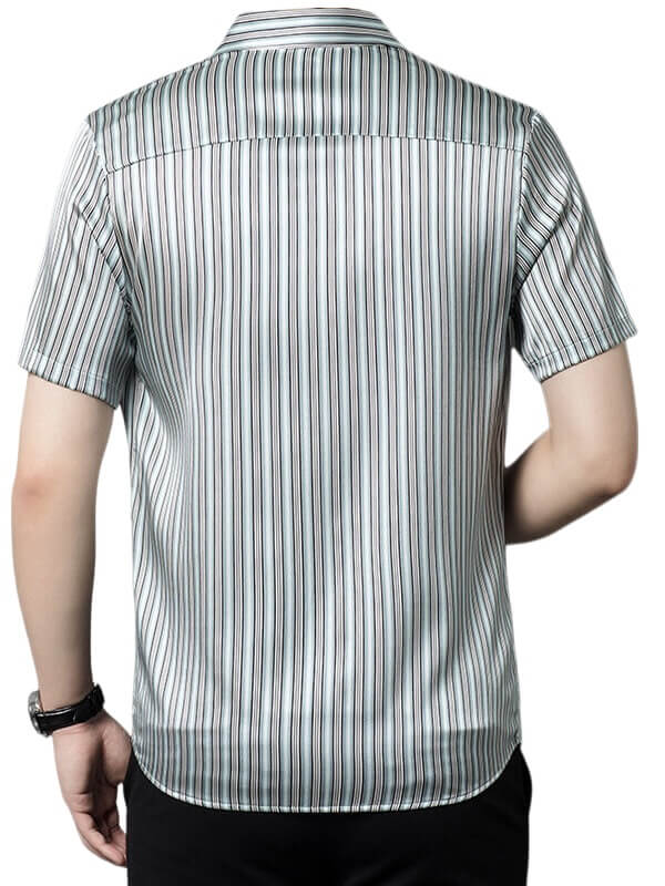 Pinstripe Printed Men's Short Sleeve Silk Shirt
