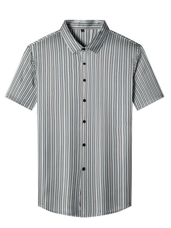 Refined Striped Men's Short-Sleeved Business Casual Silk Shirt