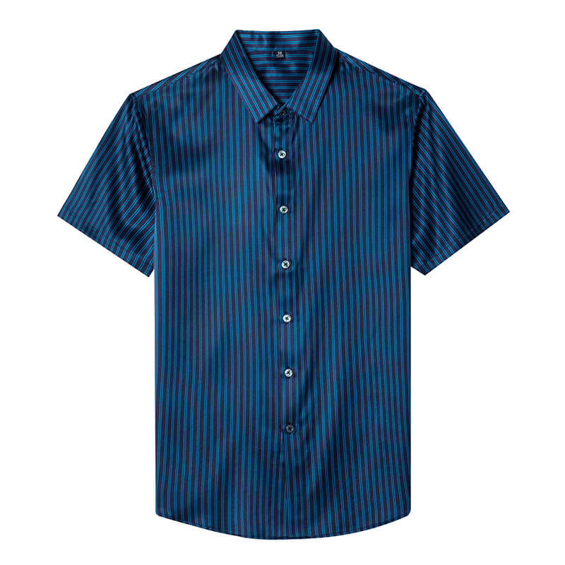 Pinstripe Printed Men's Short Sleeve Silk Shirt
