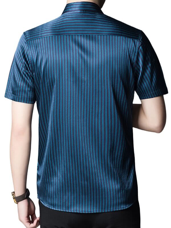 Pinstripe Printed Men's Short Sleeve Silk Shirt