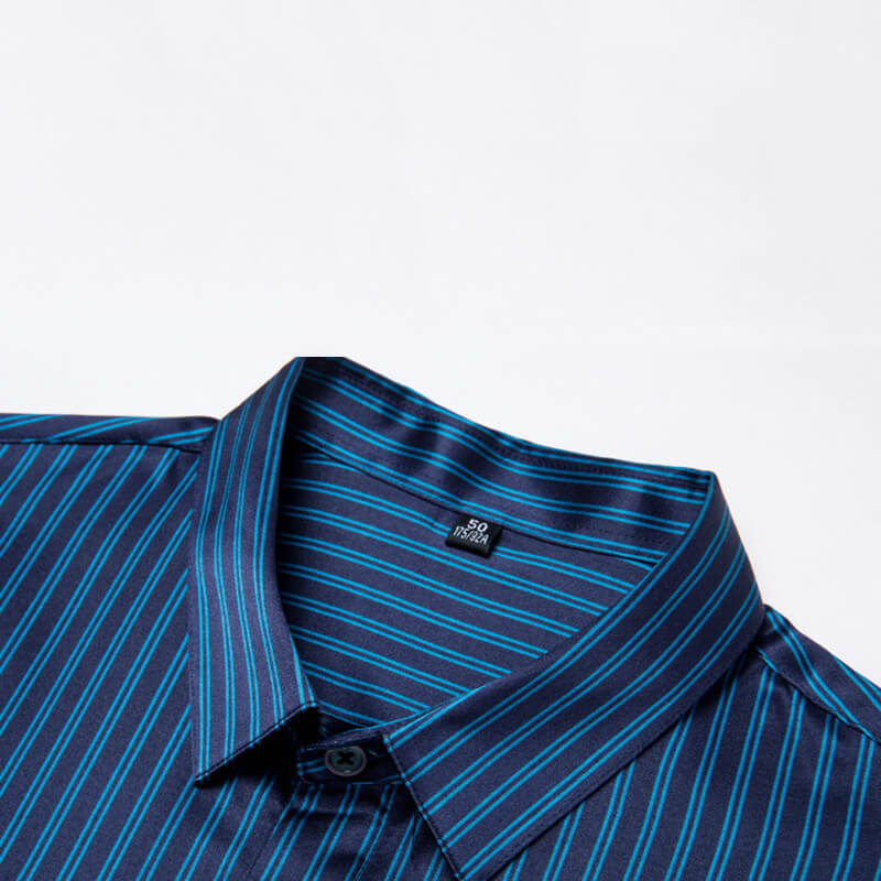 Pinstripe Printed Men's Short Sleeve Silk Shirt
