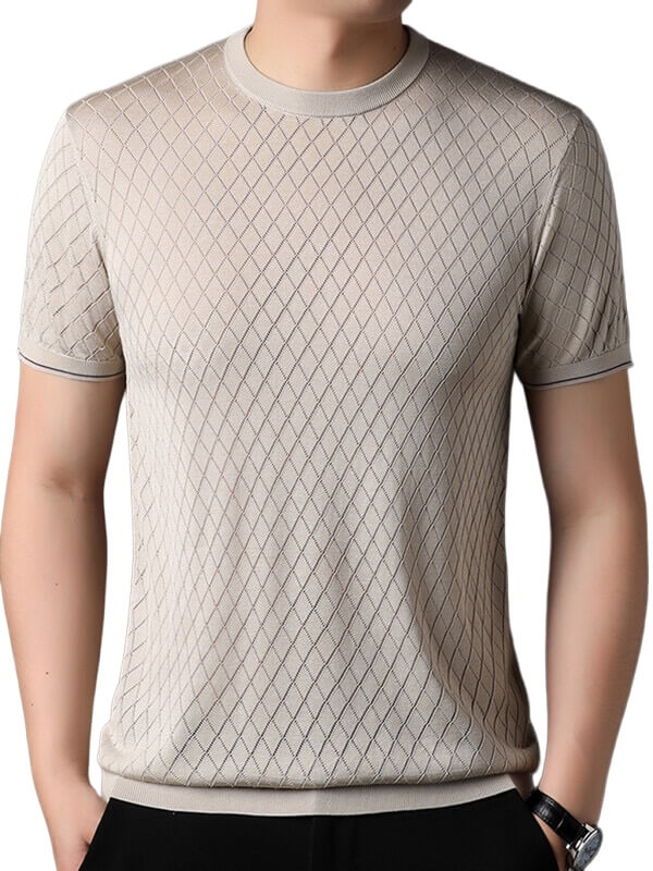 Summer-Ready Men's 100% Silk Knitted Jacquard Silk T-Shirt