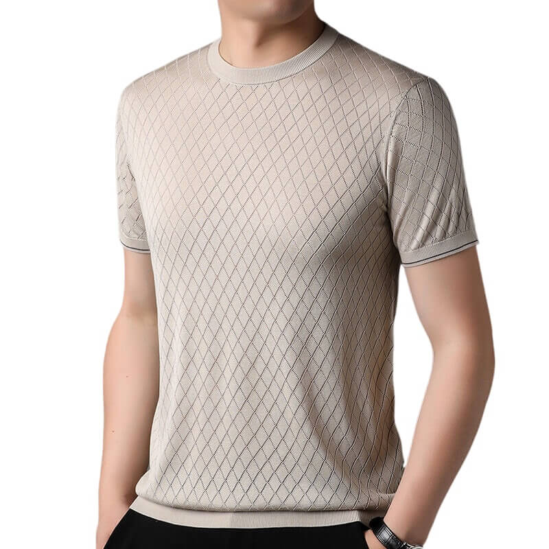 Summer-Ready Men's 100% Silk Knitted Jacquard Silk T-Shirt