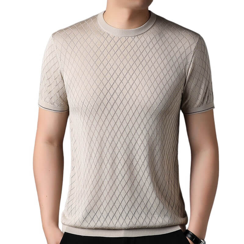 Summer-Ready Men's 100% Silk Knitted Jacquard Silk T-Shirt