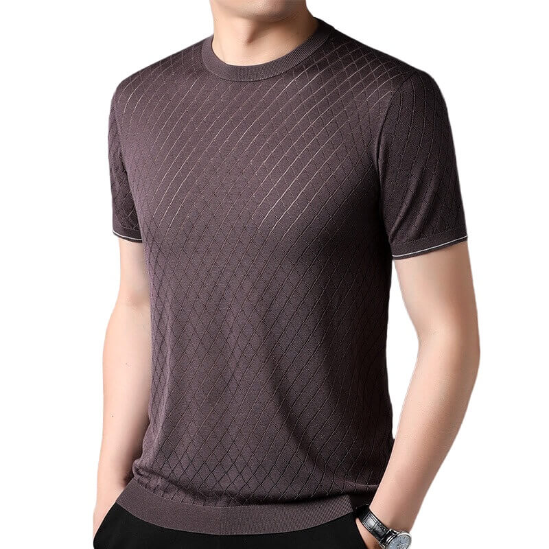 Summer-Ready Men's 100% Silk Knitted Jacquard Silk T-Shirt