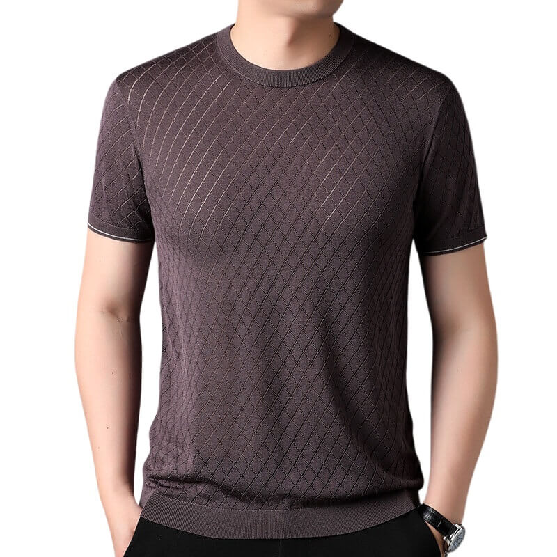 Summer-Ready Men's 100% Silk Knitted Jacquard Silk T-Shirt