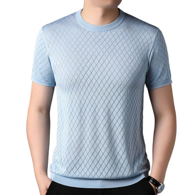 Summer-Ready Men's 100% Silk Knitted Jacquard Silk T-Shirt