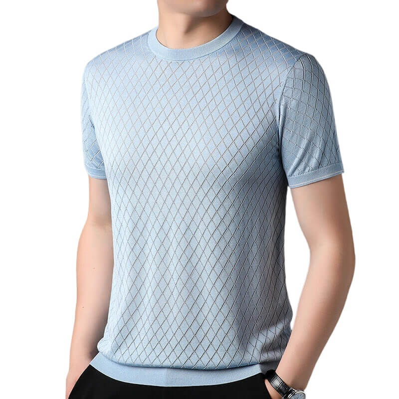 Summer-Ready Men's 100% Silk Knitted Jacquard Silk T-Shirt