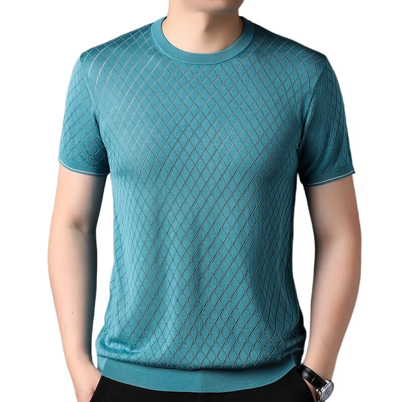 Summer-Ready Men's 100% Silk Knitted Jacquard Silk T-Shirt