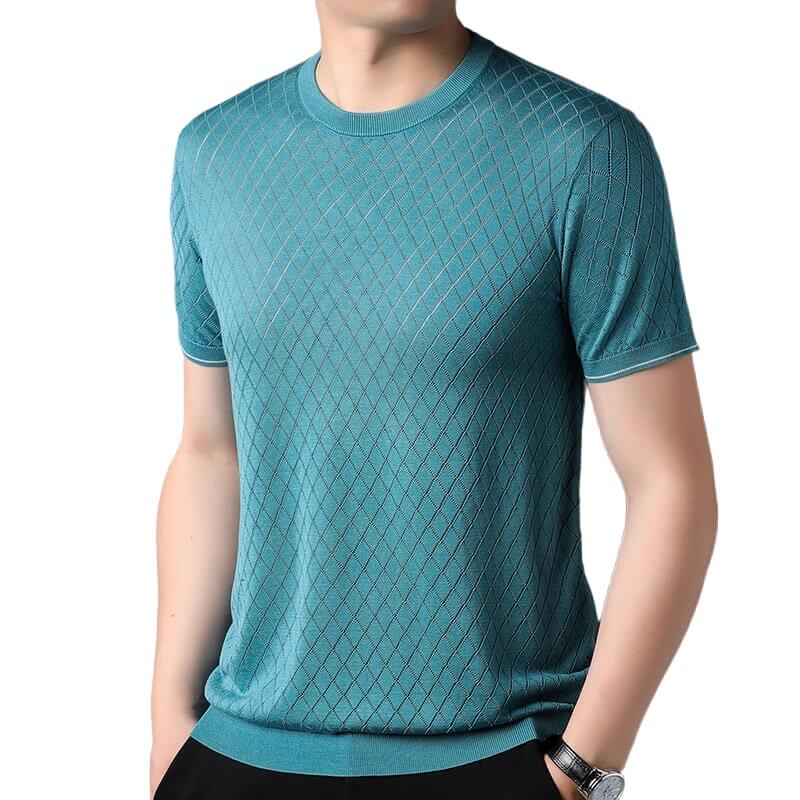 Summer-Ready Men's 100% Silk Knitted Jacquard Silk T-Shirt