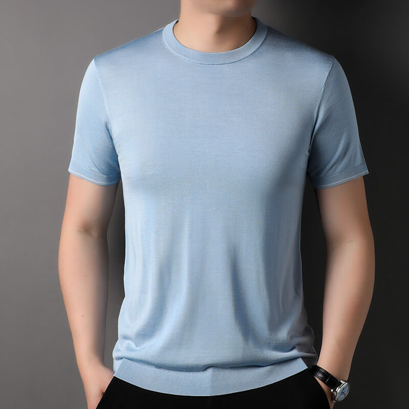 Men's 100% Mulberry Silk Knitted Formal Silk T-Shirt