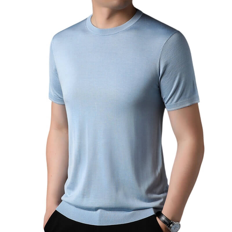 Men's 100% Mulberry Silk Knitted Formal Silk T-Shirt