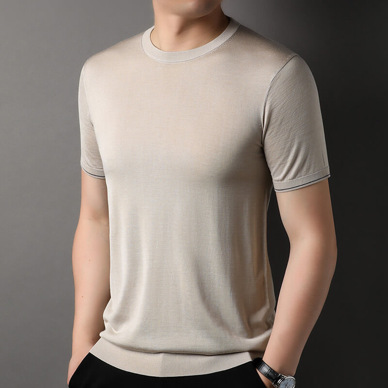 Men's 100% Mulberry Silk Knitted Formal Silk T-Shirt