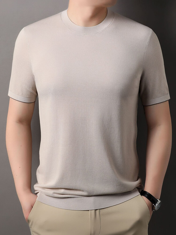Wrinkle-Free 30% Silk Blend Men's Crew Neck Knitted Silk T-Shirt