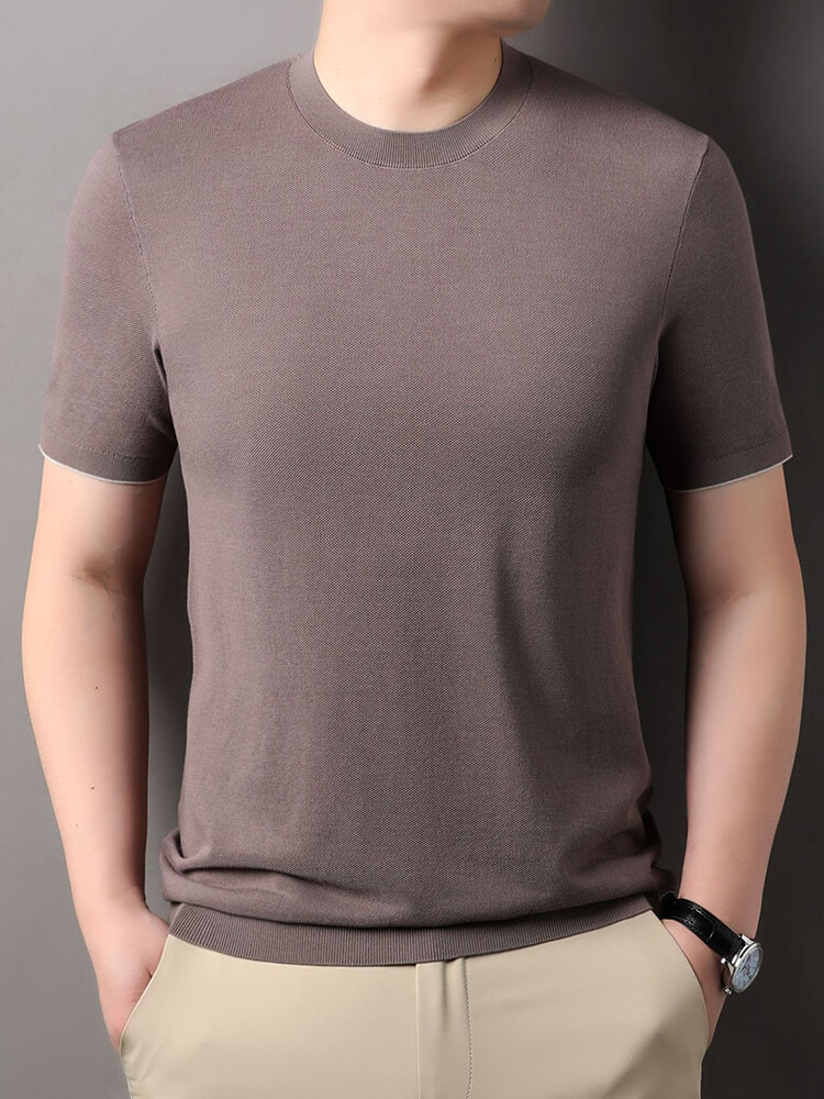 Wrinkle-Free 30% Silk Blend Men's Crew Neck Knitted Silk T-Shirt