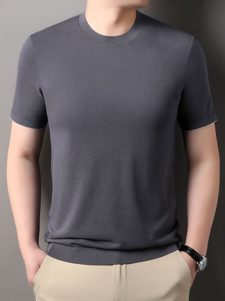 Wrinkle-Free 30% Silk Blend Men's Crew Neck Knitted Silk T-Shirt