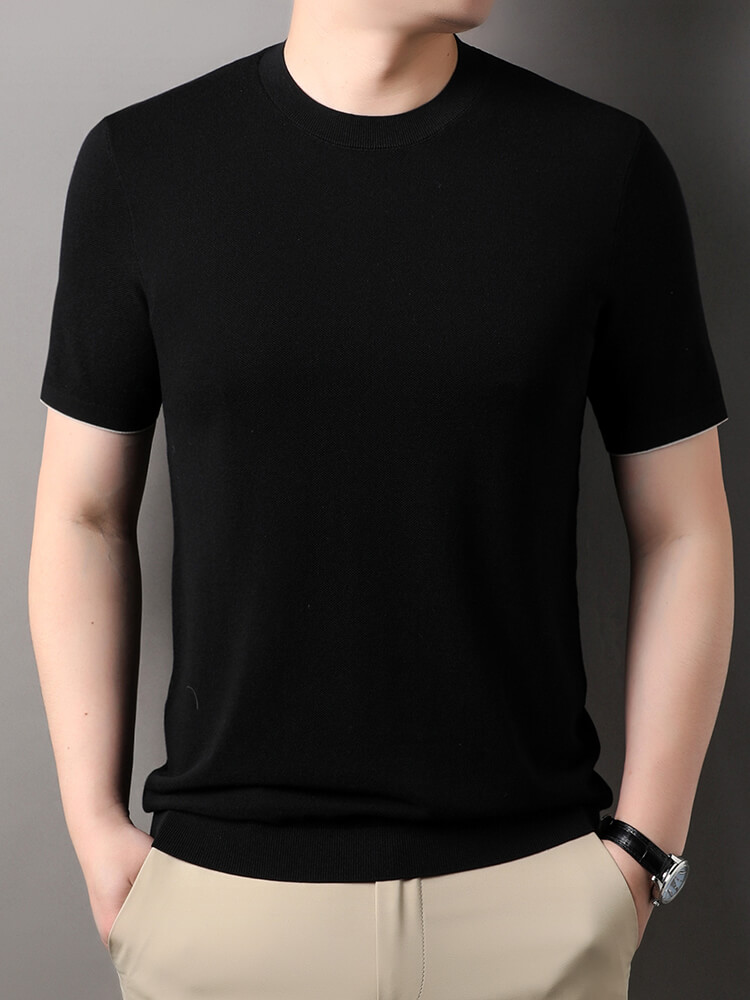 Wrinkle-Free 30% Silk Blend Men's Crew Neck Knitted Silk T-Shirt