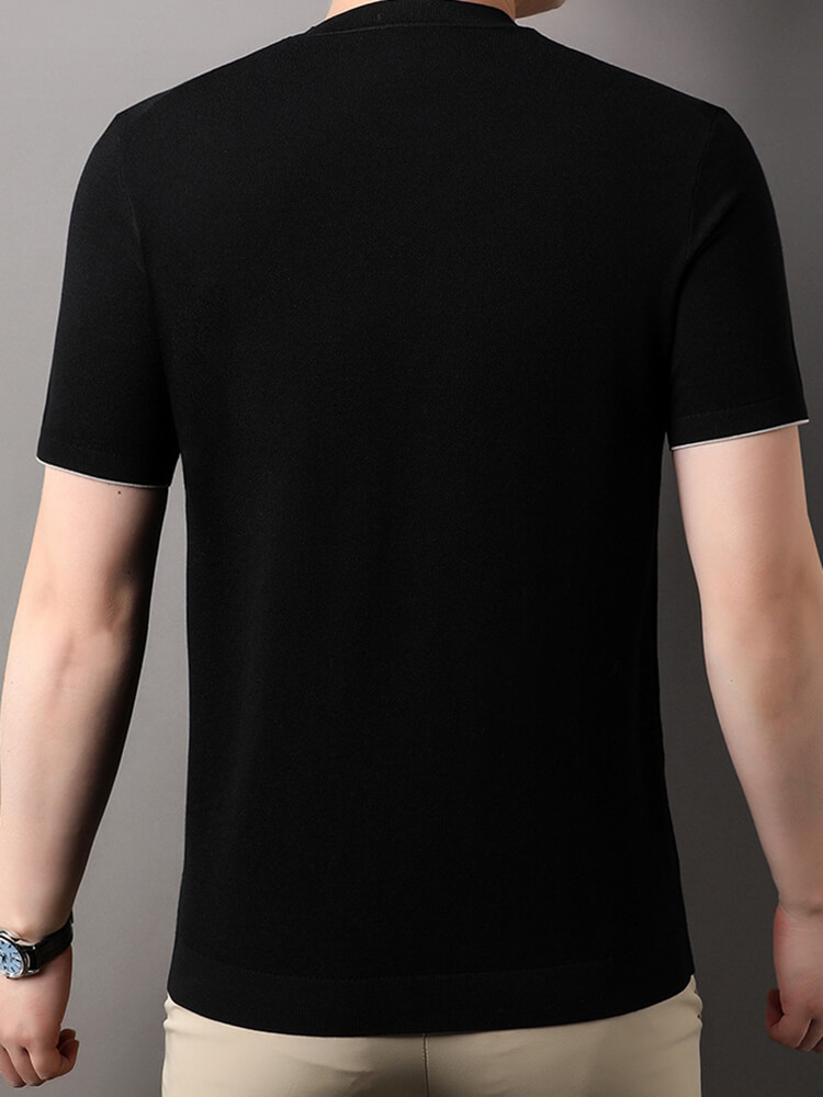 Wrinkle-Free 30% Silk Blend Men's Crew Neck Knitted Silk T-Shirt