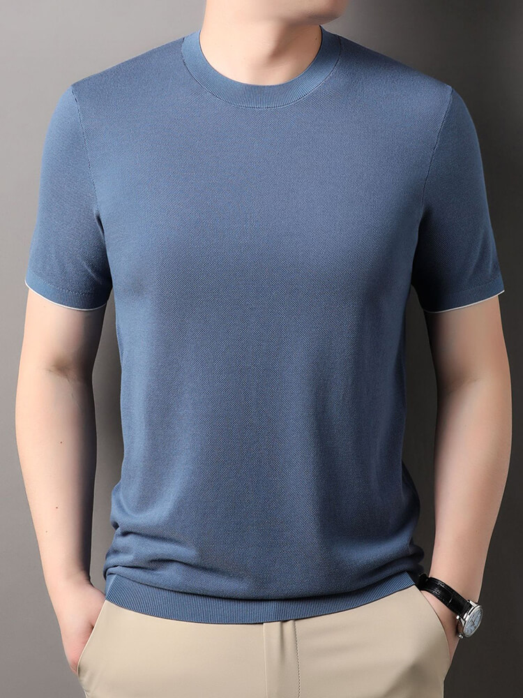 Wrinkle-Free 30% Silk Blend Men's Crew Neck Knitted Silk T-Shirt