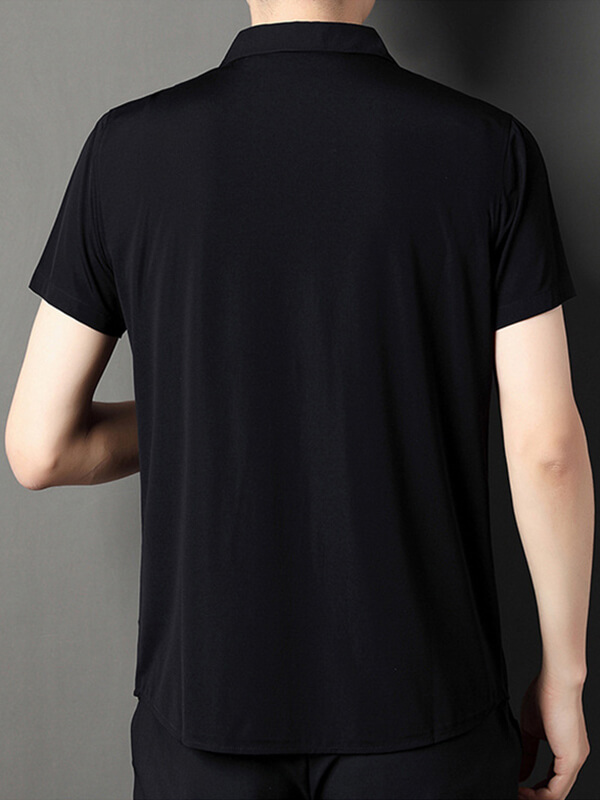 Men's Classic Button-Up Short Sleeve Jacquard Silk Dress Shirt