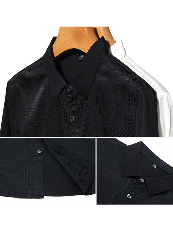 Men's Classic Button-Up Short Sleeve Jacquard Silk Dress Shirt