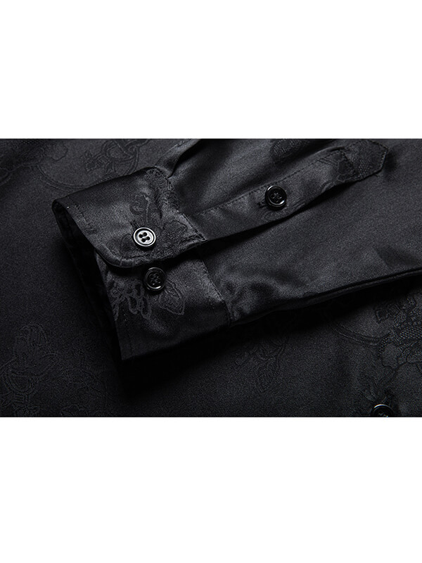 Men's Jacquard Floral Long Sleeve Silk Dress Shirt