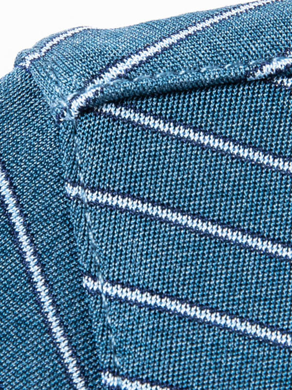 Men's Blue Striped Mulberry Silk Polo Shirt Contrast Navy Collar