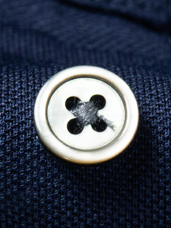 Men's Blue Striped Mulberry Silk Polo Shirt Contrast Navy Collar