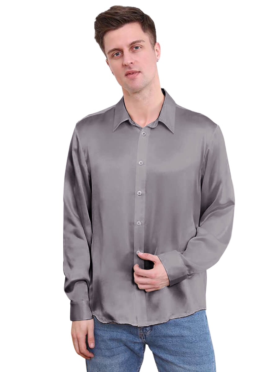 22 Momme Classic Long-sleeve Silk Dress Shirt For Men