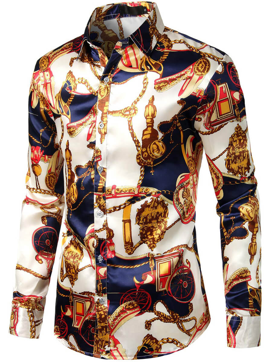 Mens Long Sleeve Button Down Silk Hawaiian Shirt [MC007] - $159.00 ...