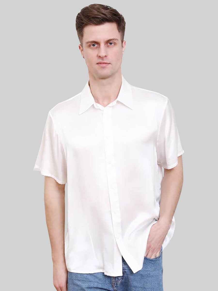 100% Pure Silk Men’s Pink Short Sleeves Shirt Size XL Brand New 