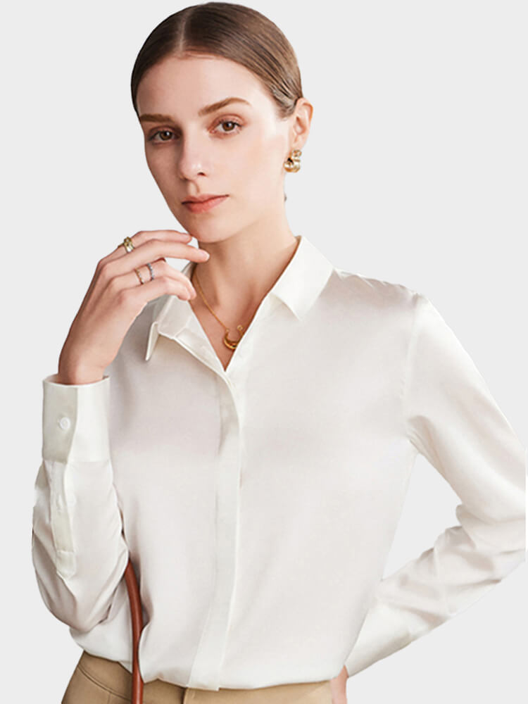22 Momme Womens Long Sleeve Silk Blouse With Concealed Placket
