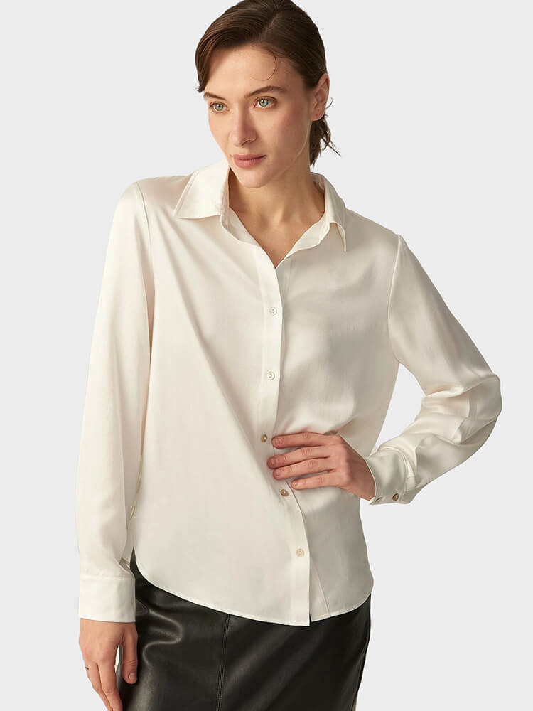 22 Momme Classic Long Sleeve Silk Blouse For Women