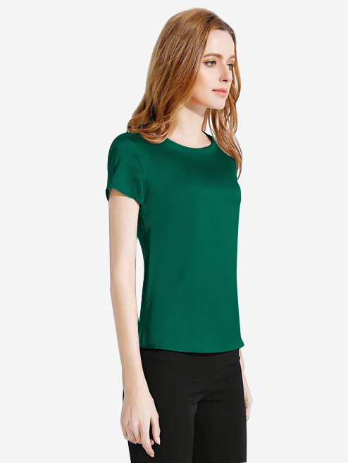 22 Momme Classic Round Neck Short Sleeve Silk Shirt For Women