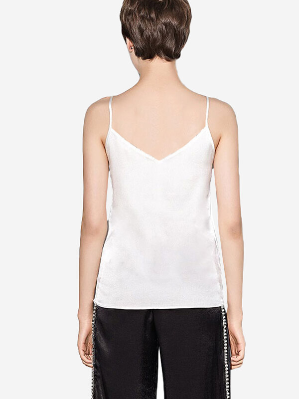V-neck Silk Camisole with Lace Trim