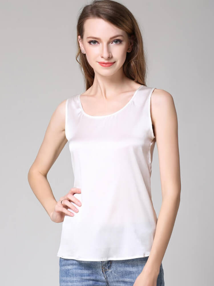 22 Momme Classic Round Neck Silk Tank Top For Women