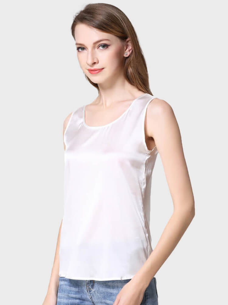 22 Momme Classic Round Neck Silk Tank Top For Women