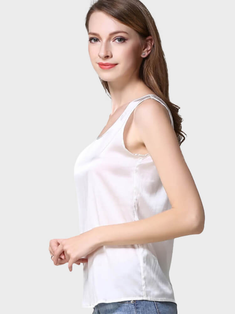 22 Momme Classic Round Neck Silk Tank Top For Women