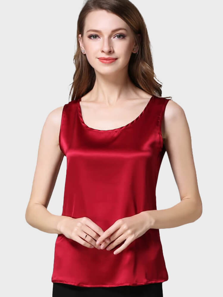 22 Momme Classic Round Neck Silk Tank Top For Women