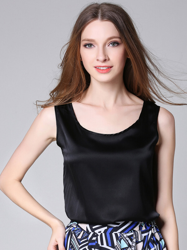 22 Momme Classic Round Neck Silk Tank Top For Women