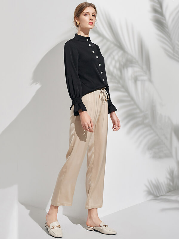 Summer Washable Women Long Silk Pants