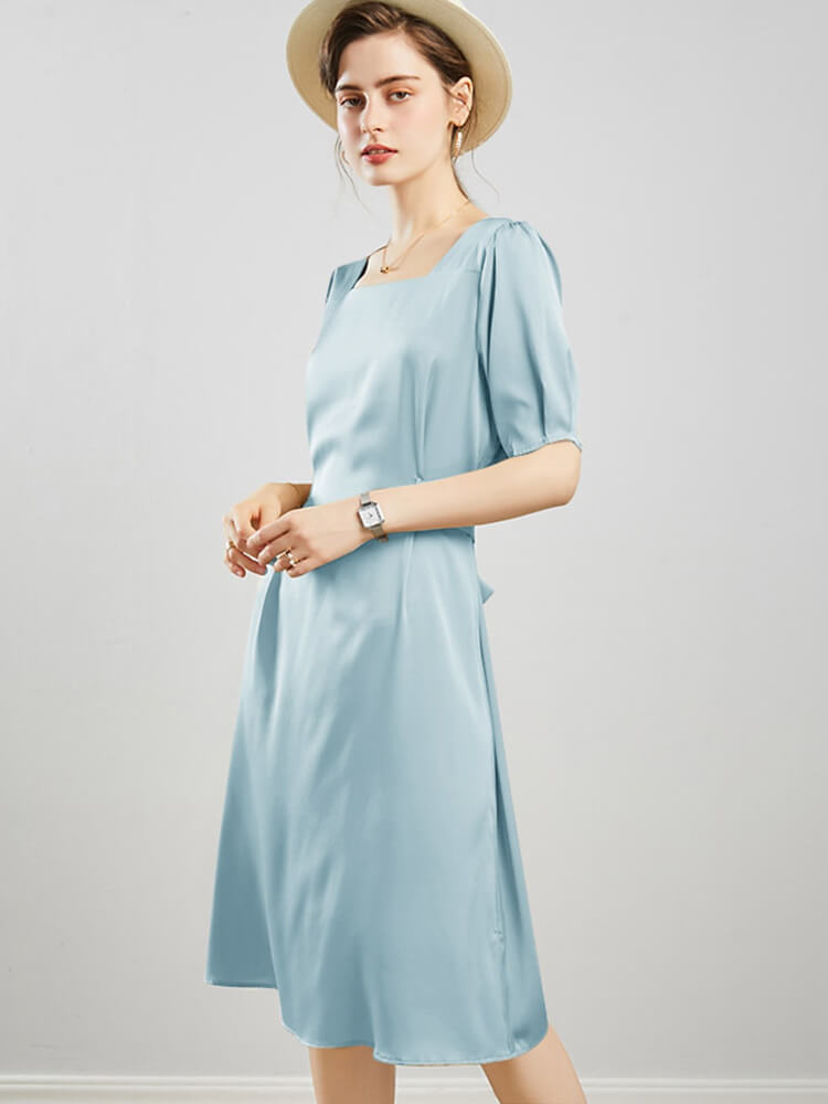 22 Momme Womens Short-sleeve Silk Dresses With Belt [SC016] - $179.00 ...