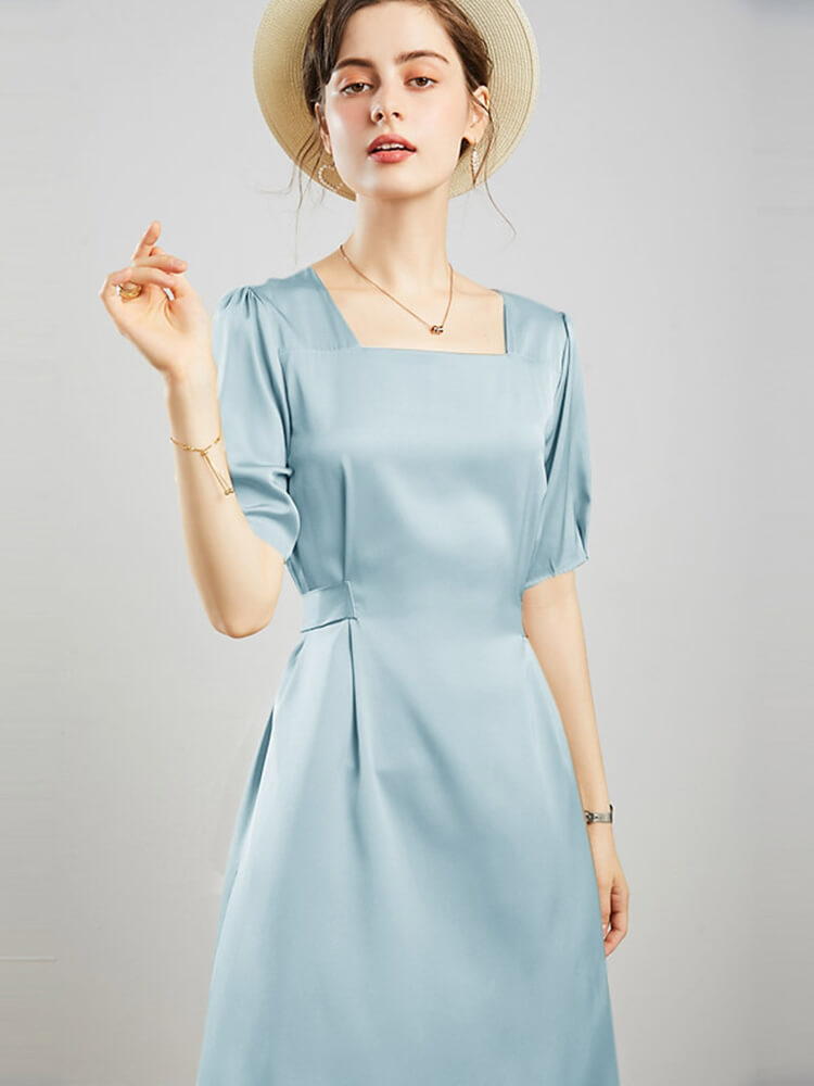 22 Momme Womens Short-sleeve Silk Dresses With Belt [SC016] - $179.00 ...