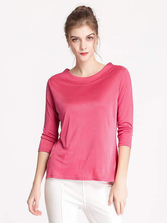 Soft Three Quarter Sleeve Silk Knit Shirt - Click Image to Close